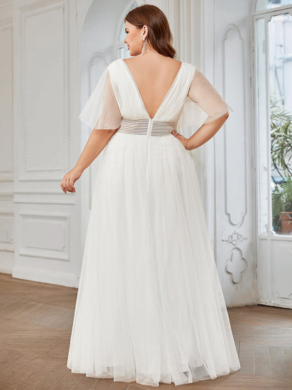 Sexy Deep V-Neck A-Line Plus Size Bridesmaid Gown