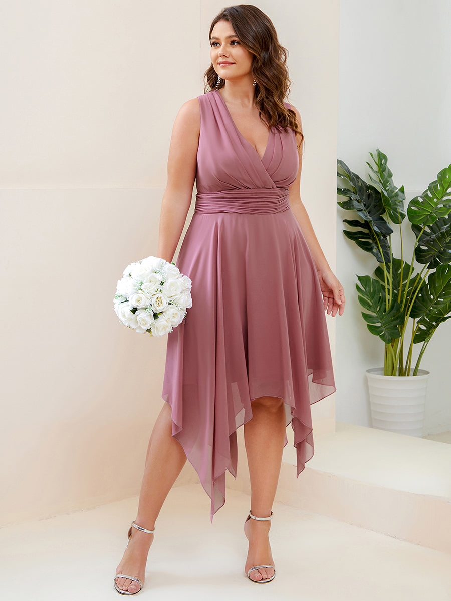 Plus Size Pretty Wholesale Knee Length Chiffon Bridesmaid Dress with Irregular Hem