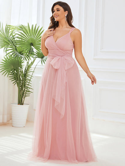 Elegant Fairy Princess Blush Tulle Plus Size Bridesmaid Gown