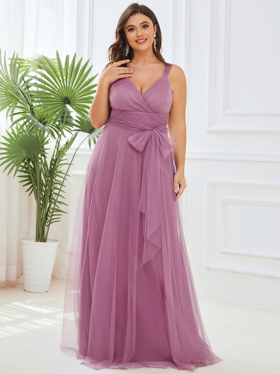 Elegant Fairy Princess Blush Tulle Plus Size Bridesmaid Gown