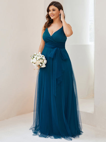 Elegant Fairy Princess Blush Tulle Plus Size Bridesmaid Gown