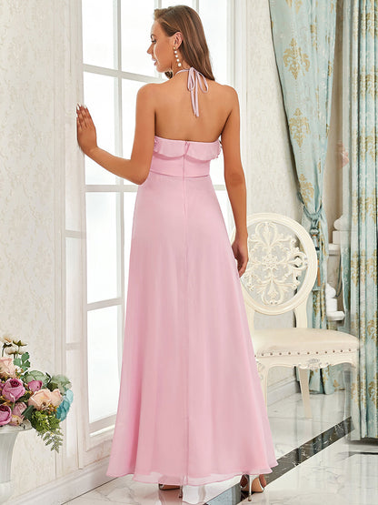 Simple Halter Neck Sleeveless A Line Wholesale Bridesmaid Dresses