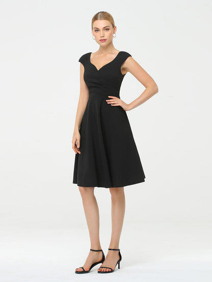 Cute A-Line Black Wholesale Work Dress with Cap Sleeves