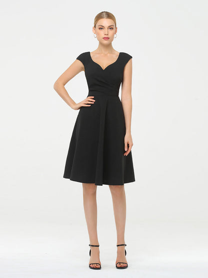 Cute A-Line Black Wholesale Work Dress with Cap Sleeves