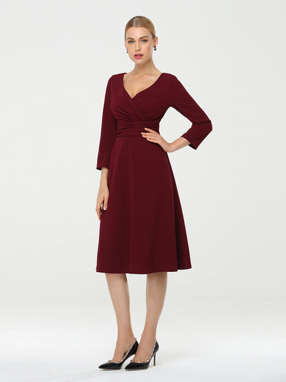 Long Sleeves V Neck A Line Midi Workwear Dress