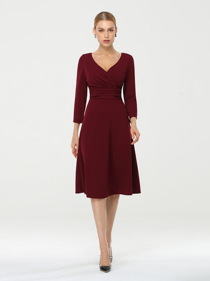 Long Sleeves V Neck A Line Midi Workwear Dress