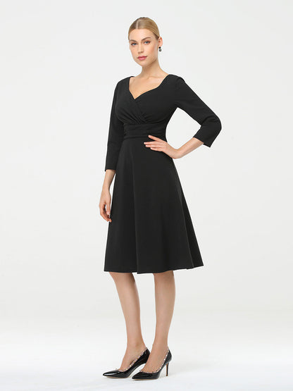 Long Sleeves V Neck A Line Midi Workwear Dress