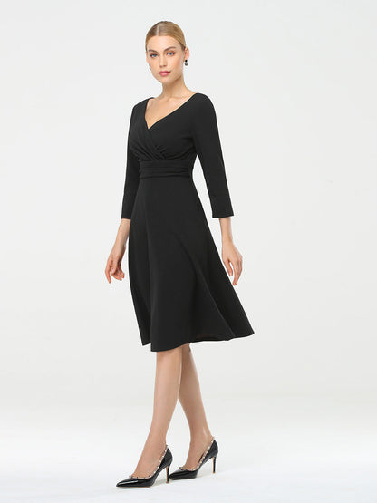 Long Sleeves V Neck A Line Midi Workwear Dress