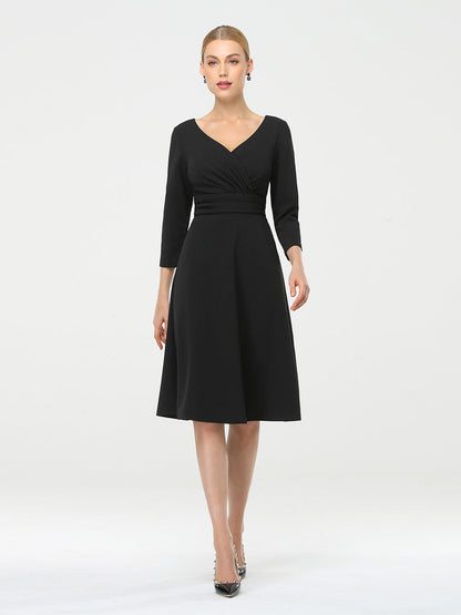 Long Sleeves V Neck A Line Midi Workwear Dress