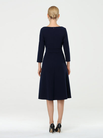 Long Sleeves V Neck A Line Midi Workwear Dress