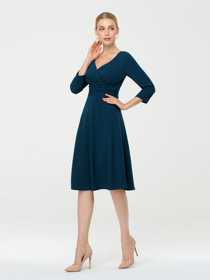 Long Sleeves V Neck A Line Midi Workwear Dress