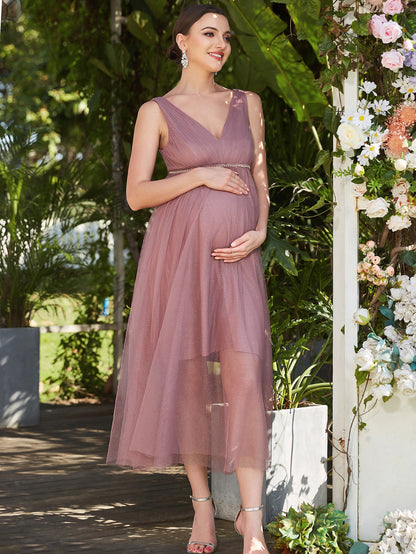 A Line Sleeveless Wholesale Maternity Dresses with Deep V Neck