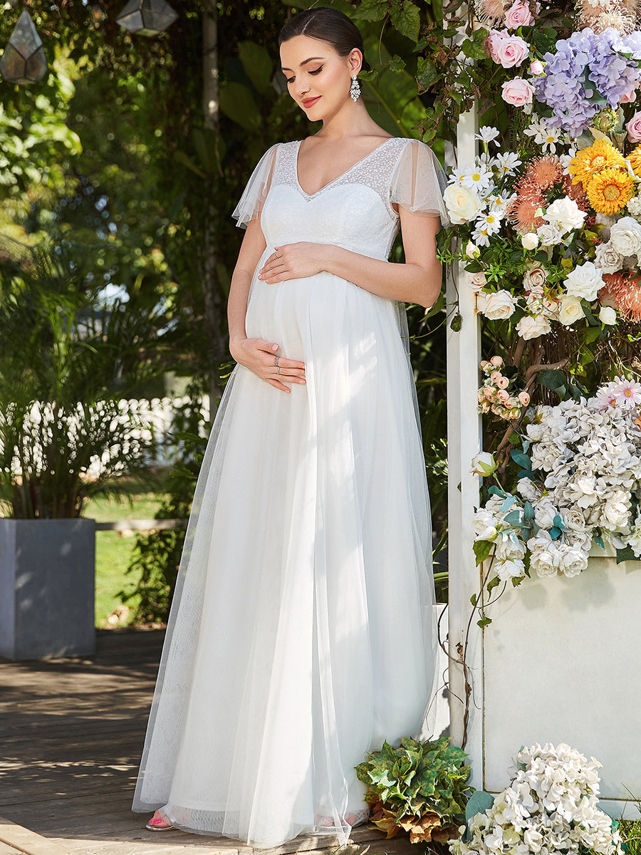 A Line Wholesale Maternity Dresses with See-Through Tulip Sleeves