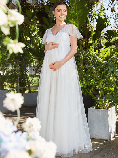 A Line Wholesale Maternity Dresses with See-Through Tulip Sleeves