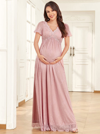 Cute Deep V Neck A Line Short Sleeves Wholesale Maternity Dresses
