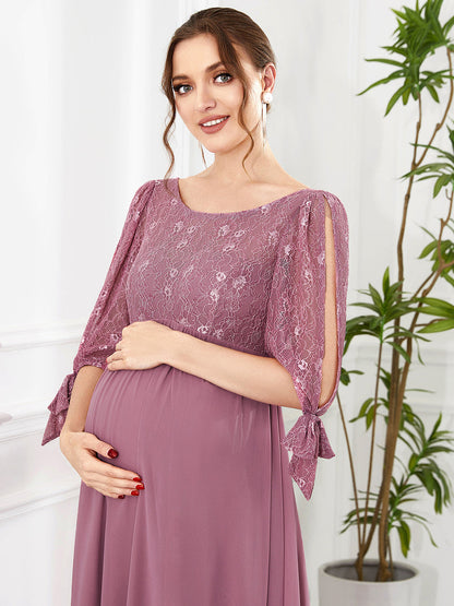 Bowknot Half Sleeves A Line Round Neck Wholesale Maternity Dresses