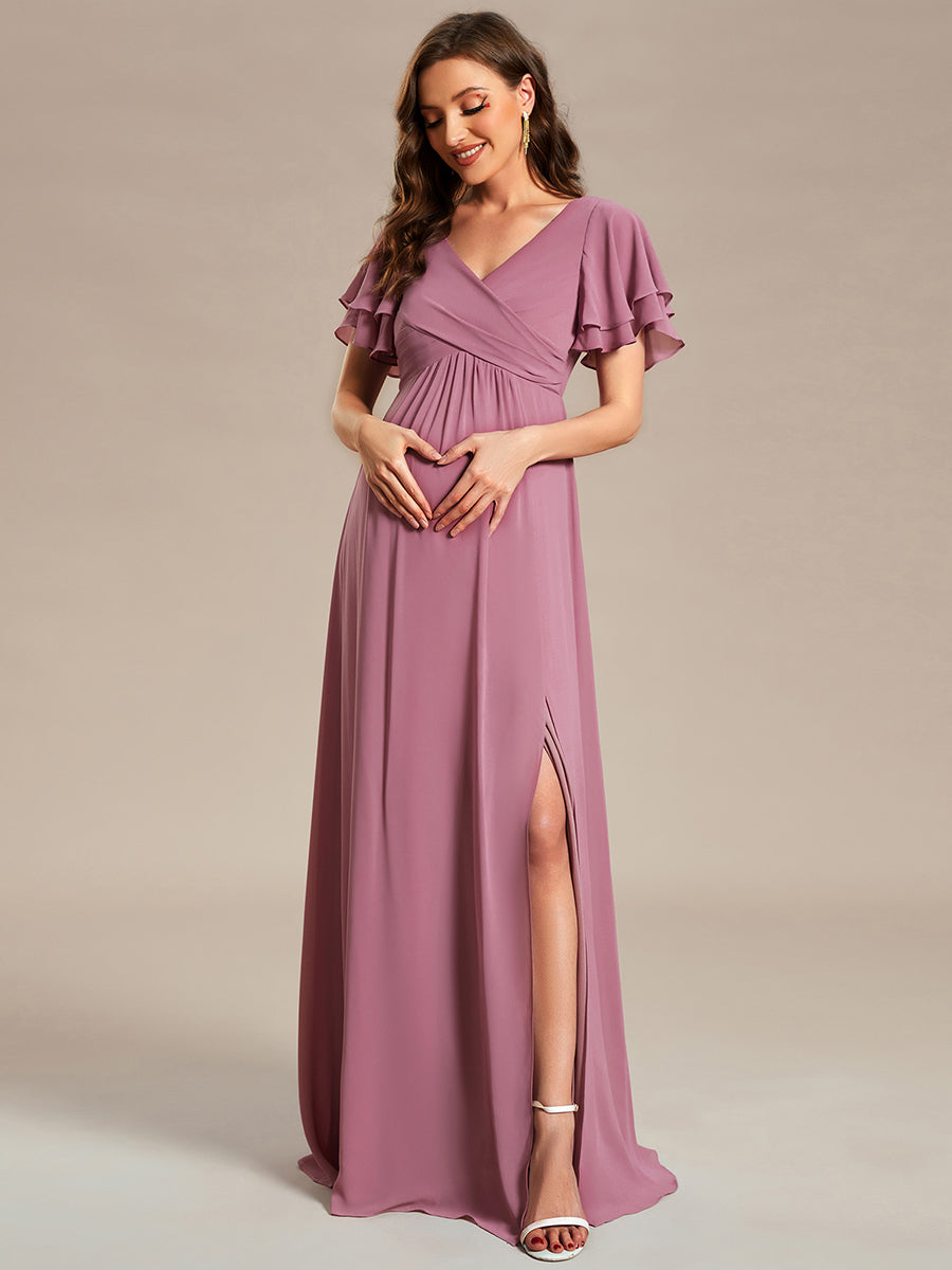 Ruffle Sleeves Split Chiffon Wholesale Maternity Dresses