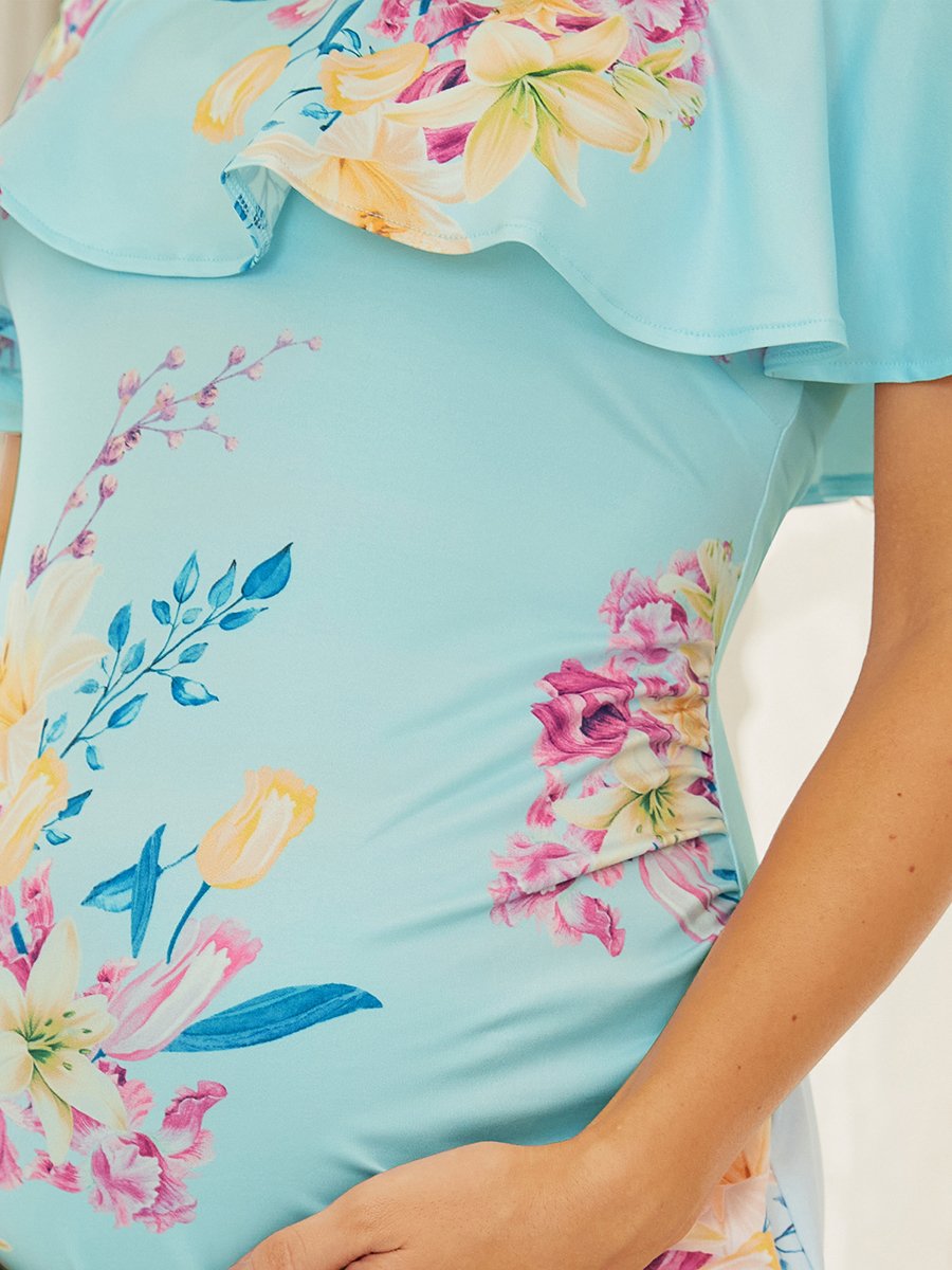 Cold-Shoulder Wholesale Dress with Floral Print for Pregnant Women