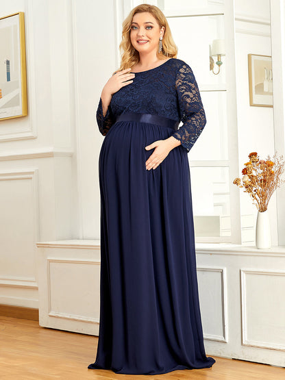 Round Neck Plus Size A-Line Floor-Length Wholesale Maternity Dresses