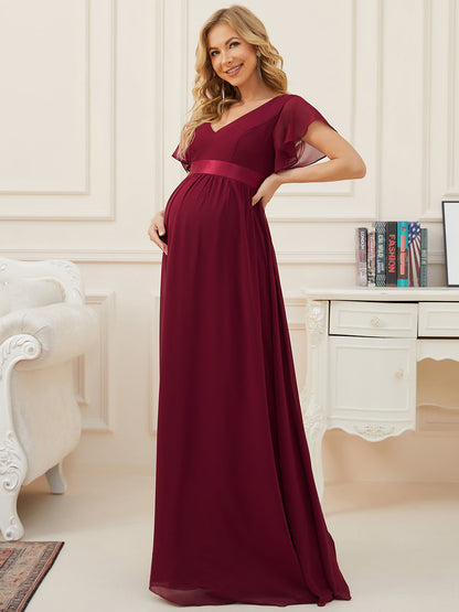 Elegant Deep V-Neck Maternity Dresses with Short Sleeves