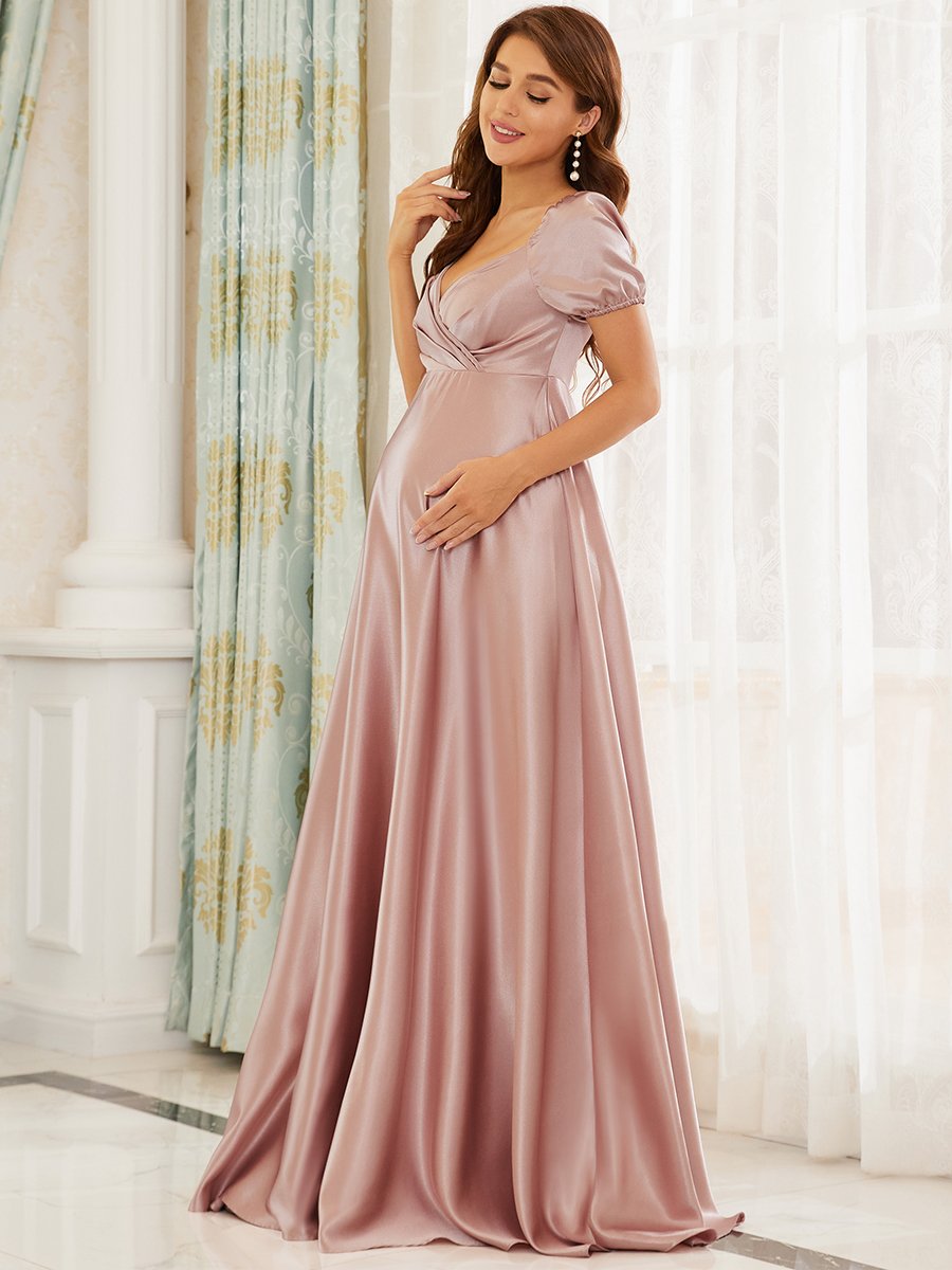 Puff Sleeves V Neck A Line Wholesale Maternity Dresses
