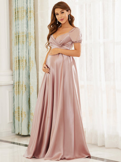 Puff Sleeves V Neck A Line Wholesale Maternity Dresses