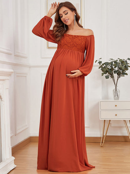 Lantern Sleeves A Line Floor Length Wholesale Maternity Dresses