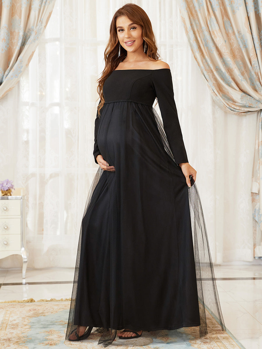 A Line Long Sleeves Off Shoulder Wholesale Maternity Dresses