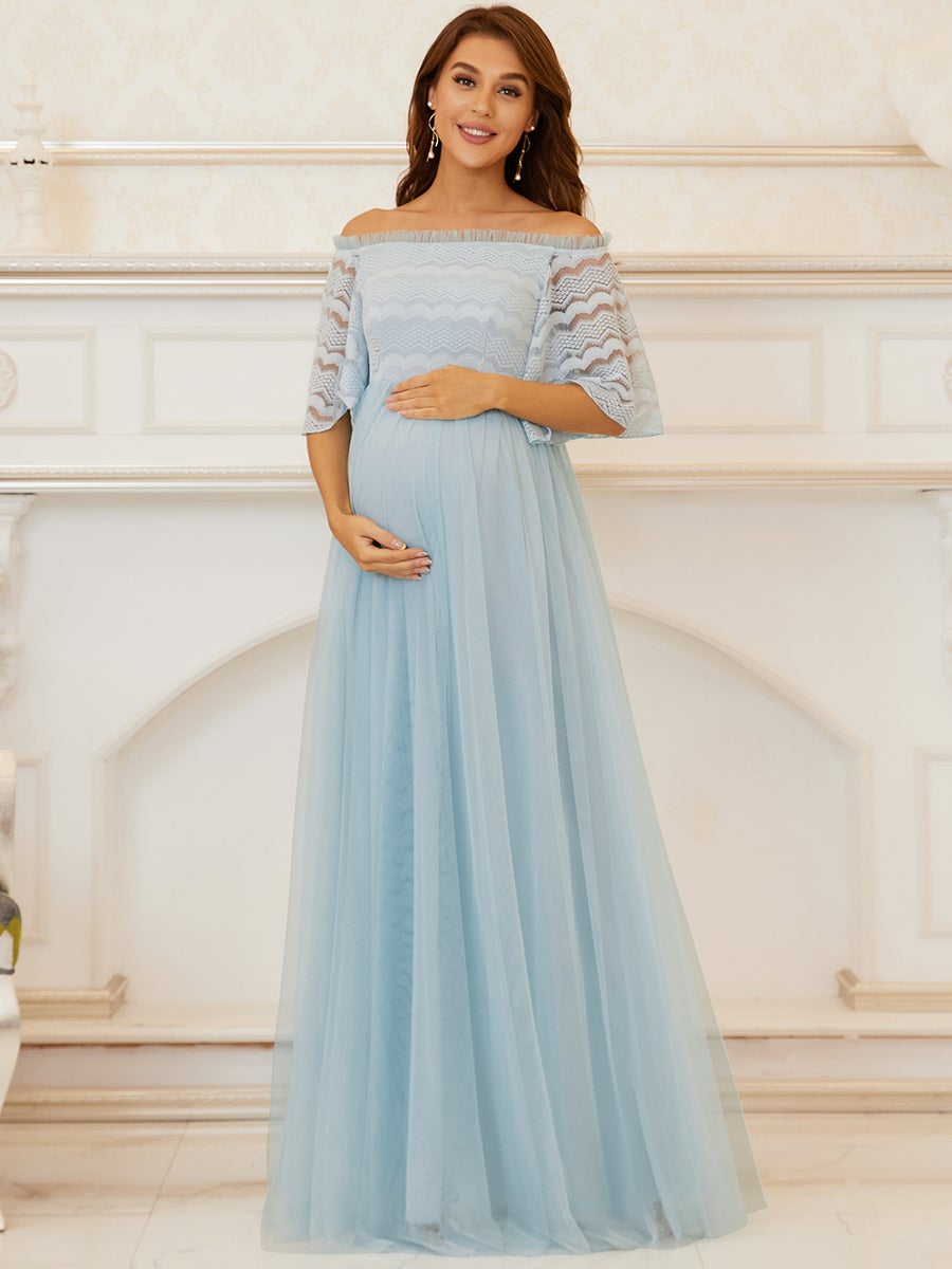 Off Shoulder Wholesale Maternity Bridesmaid Dresses With Lace Sleeves