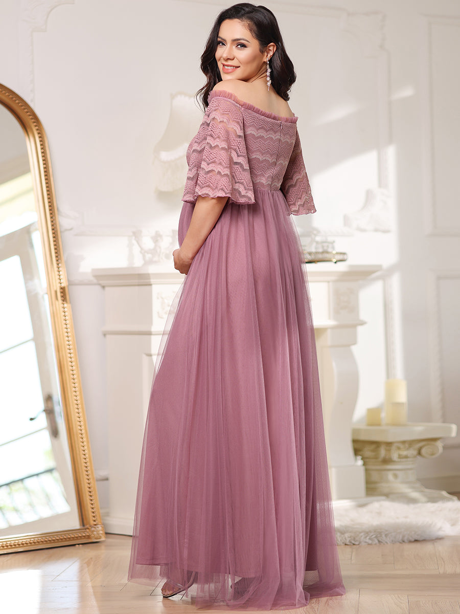 Off Shoulder Wholesale Maternity Bridesmaid Dresses With Lace Sleeves