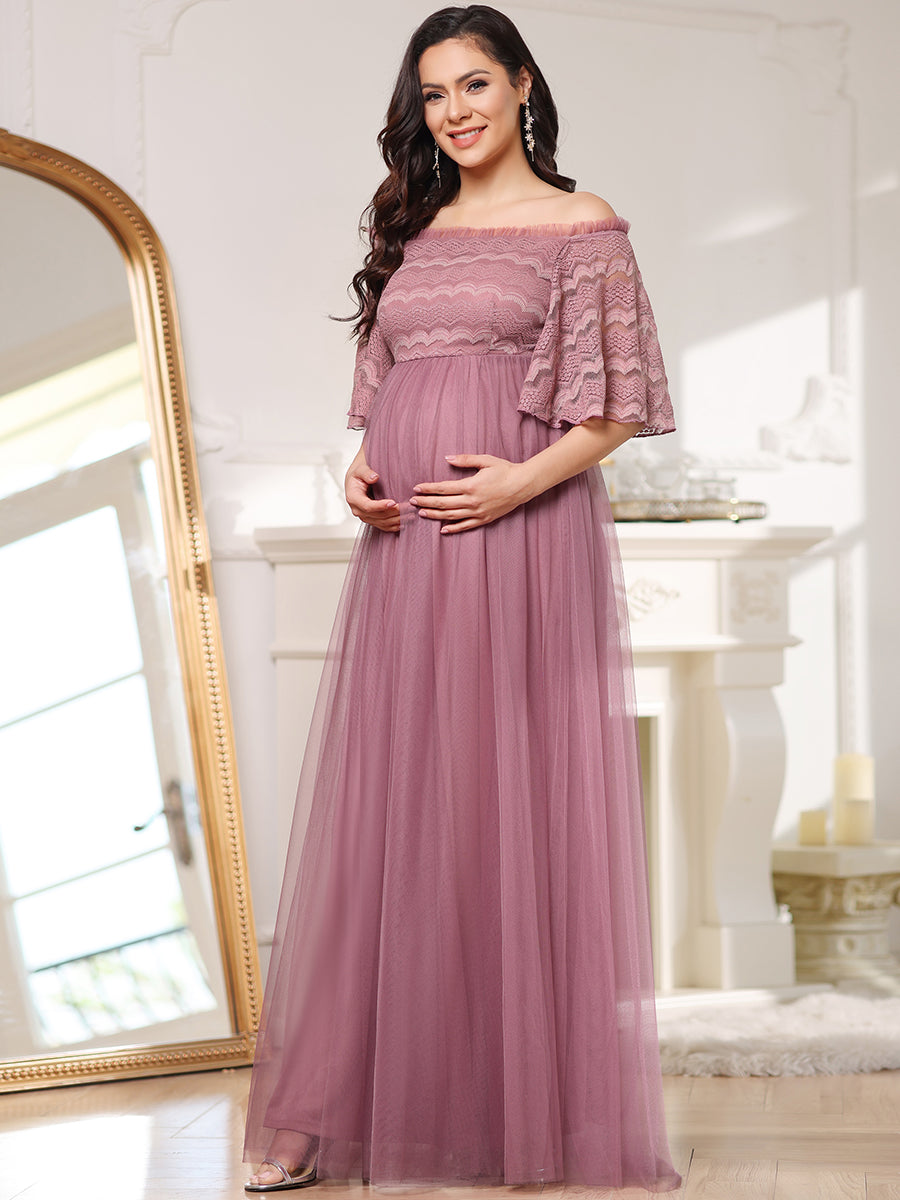 Elegant Lace Sleeve Off Shoulder Maternity Bridesmaid Dress