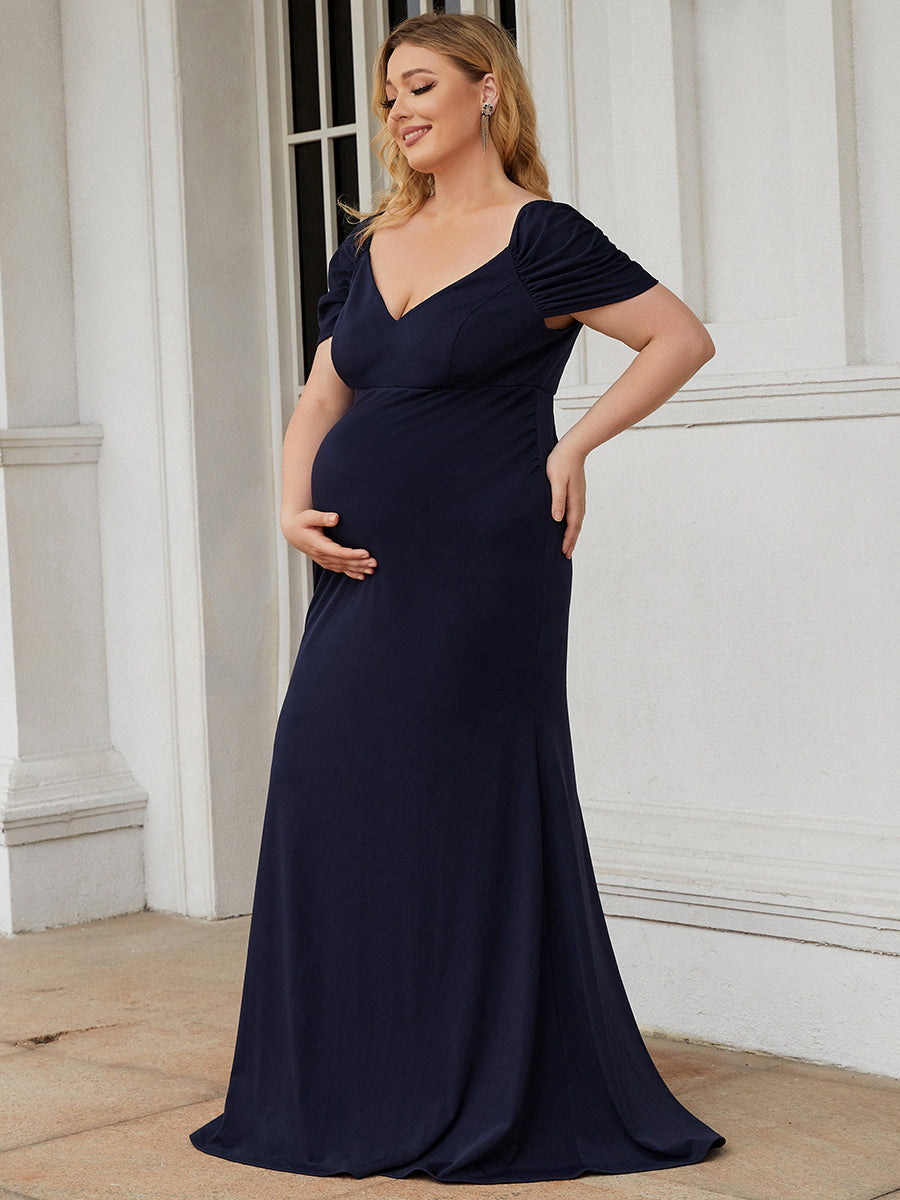 Plus Size Wholesale Maternity Chiffon Dresses With Short Cap Sleeves