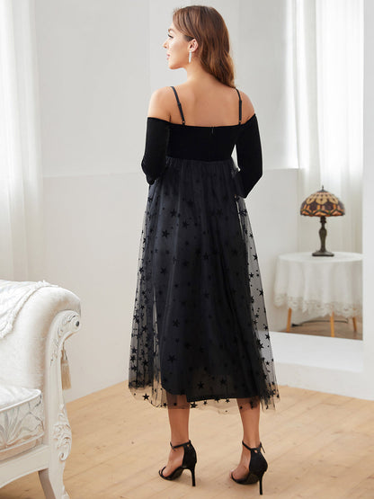 A Line Off Shoulder Wholesale Maternity Dresses With Long Sleeves