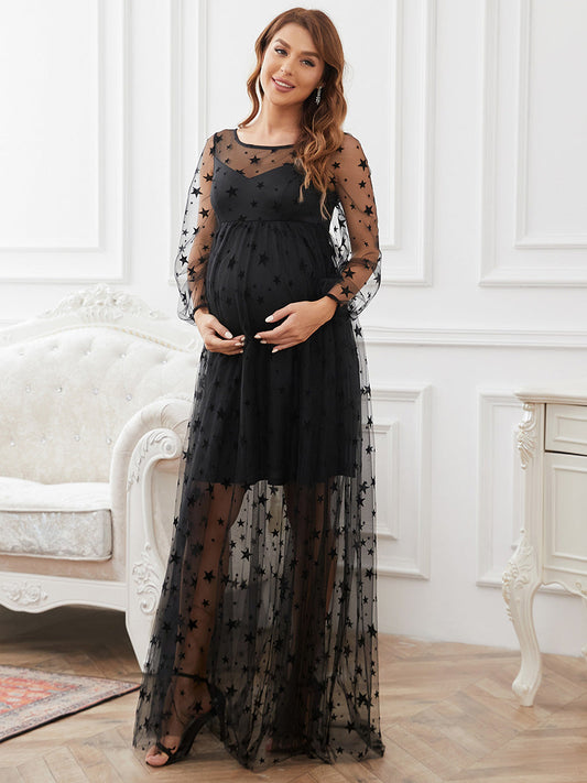 Round Neck Long See-Through Sleeves Wholesale Maternity Dresses
