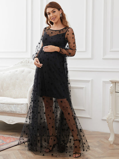 Round Neck Long See-Through Sleeves Wholesale Maternity Dresses