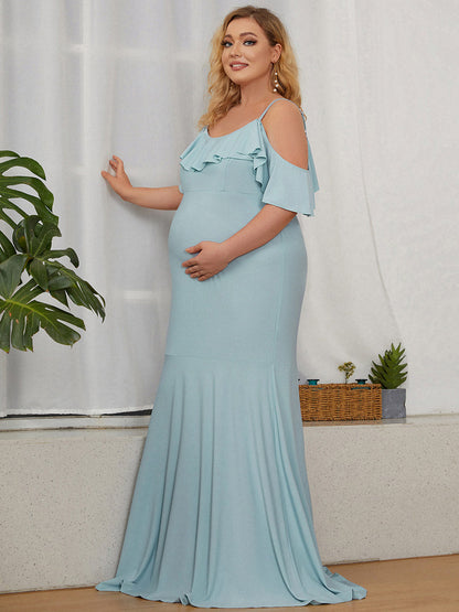 Floor-Length Ruffle Sleeves Straight Wholesale Maternity Dresses