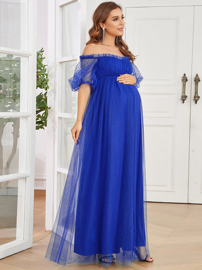 Off Shoulders Puff Sleeves A Line Wholesale Maternity Dresses
