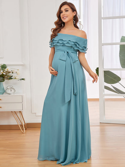 Chic Off Shoulder Maternity Dress with A-Line Silhouette