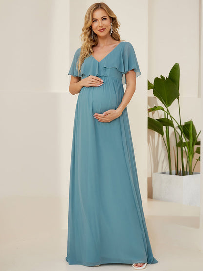 A Line V-Neck Short Ruffles Sleeves Wholesale Maternity Dresses