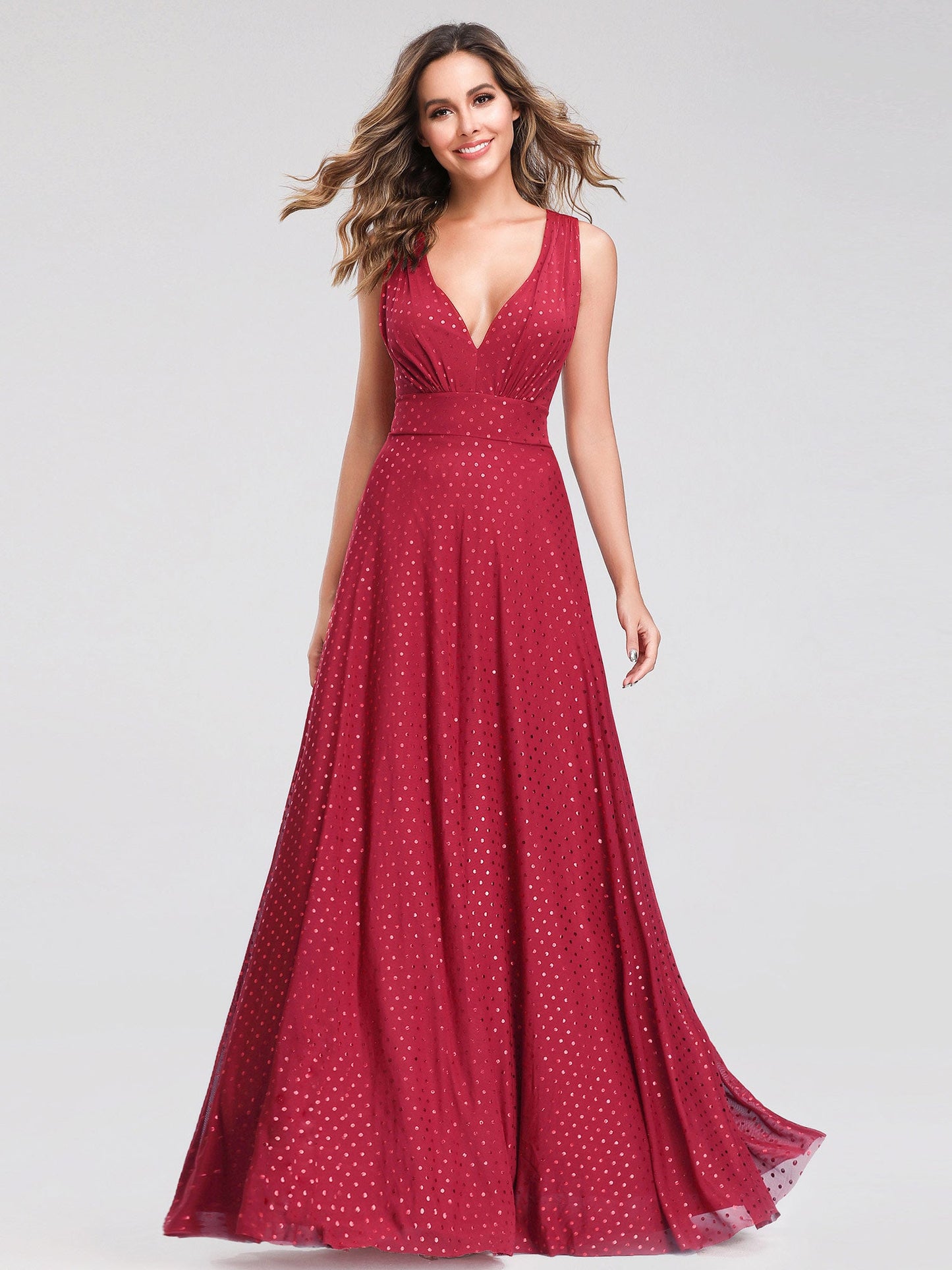 Elegant V Neck Sequin Embellished Evening Gown with Cross Back Detail