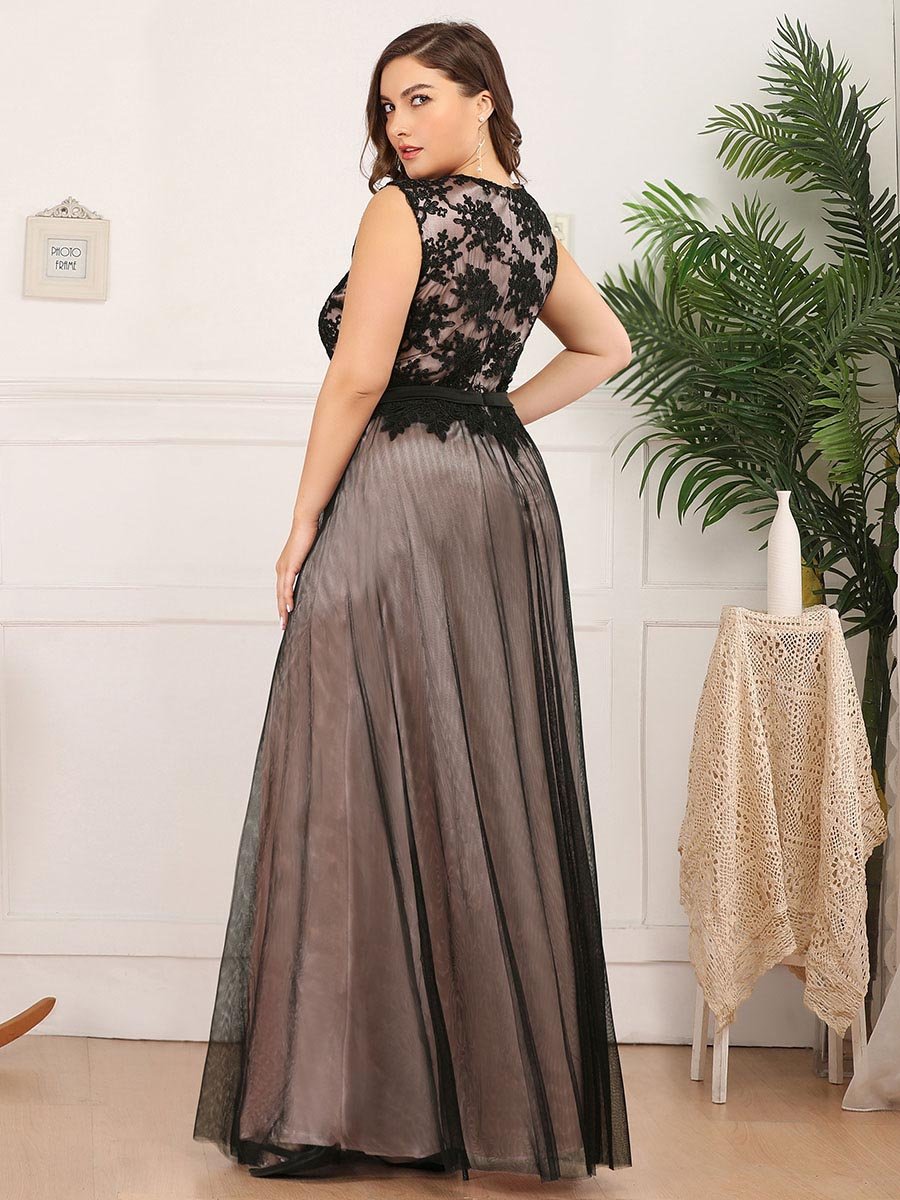 A Line Sleeveless Lace Wholesale Evening Dress with Black Brocade