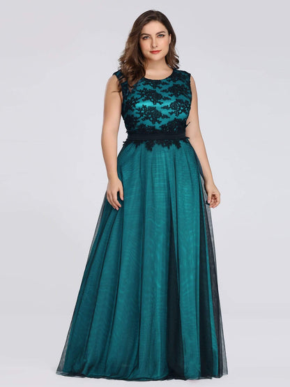 Plus Size Lace Wholsesale Evening Dresses with Black Brocade