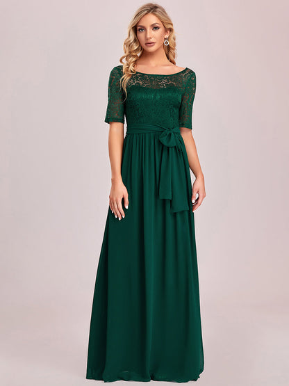 Women's Elegant Lace & Chiffon Wholesale Maxi Evening Dress with Belt