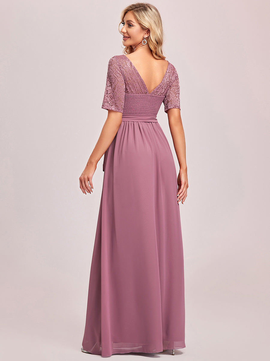 Women's Elegant Lace & Chiffon Wholesale Maxi Evening Dress with Belt