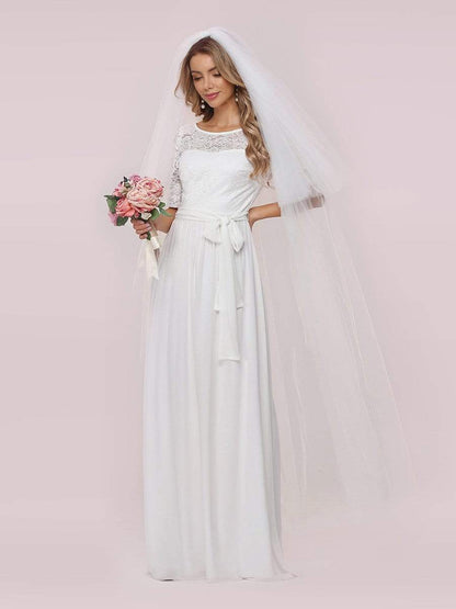 Wholesale Comfortable Chiffon Wedding Dress With Lace Short Sleeves