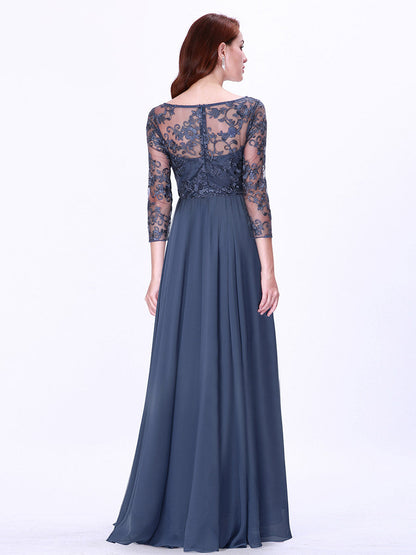 Floor Length Long Sleeve Wholesale Evening Dress with Sheer Lace Bodice