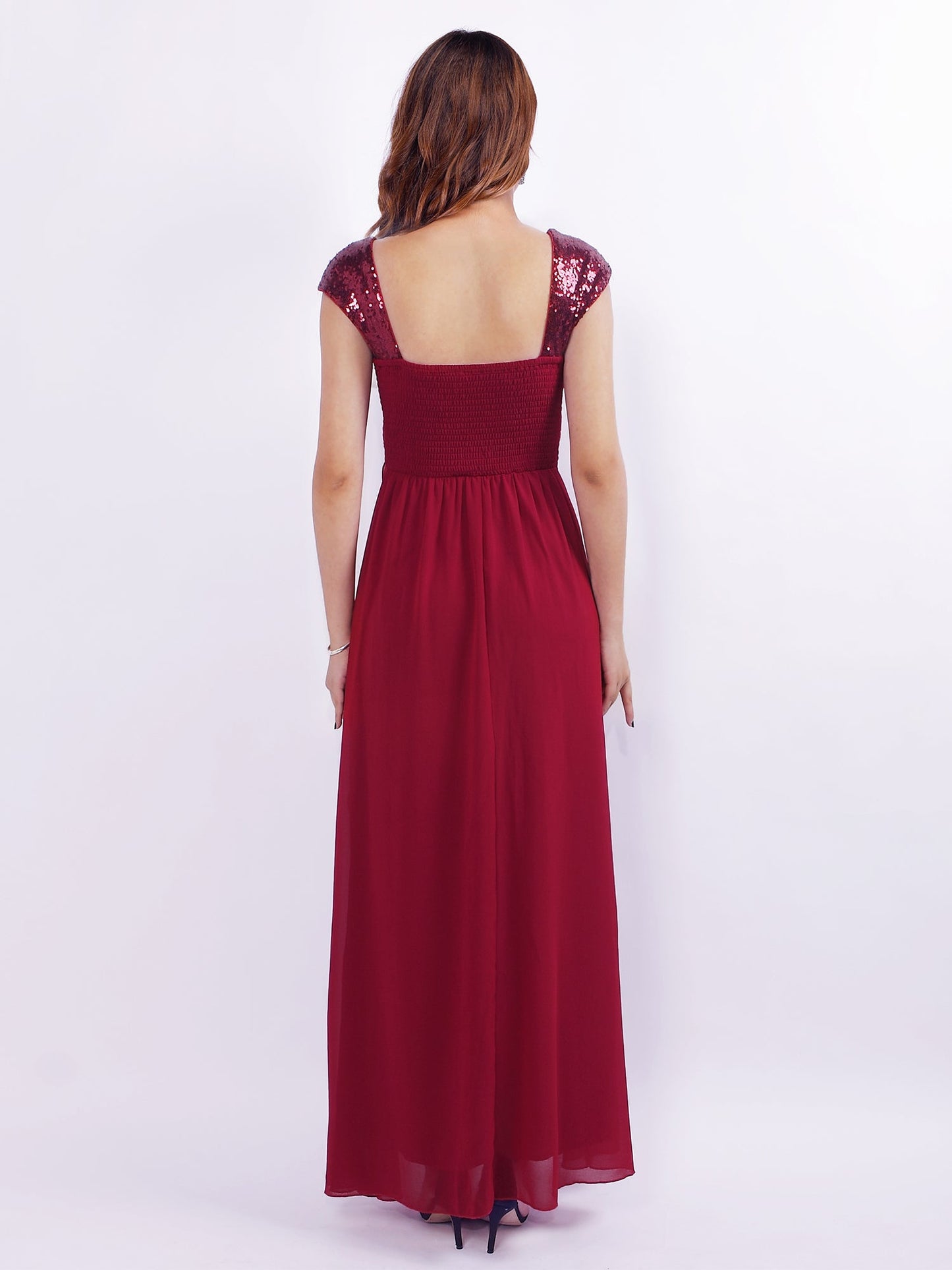 Long Sequin Cap Sleeve Women Evening Dress EZ07651