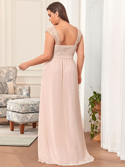 Plus Size A Line Chiffon Wholesale Bridesmaid Dress With Lace Bodice