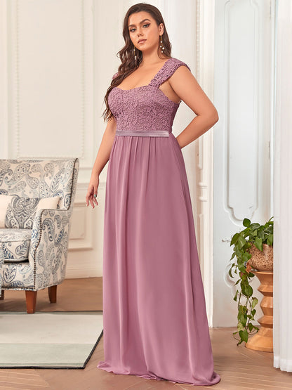 Plus Size A Line Chiffon Wholesale Bridesmaid Dress With Lace Bodice