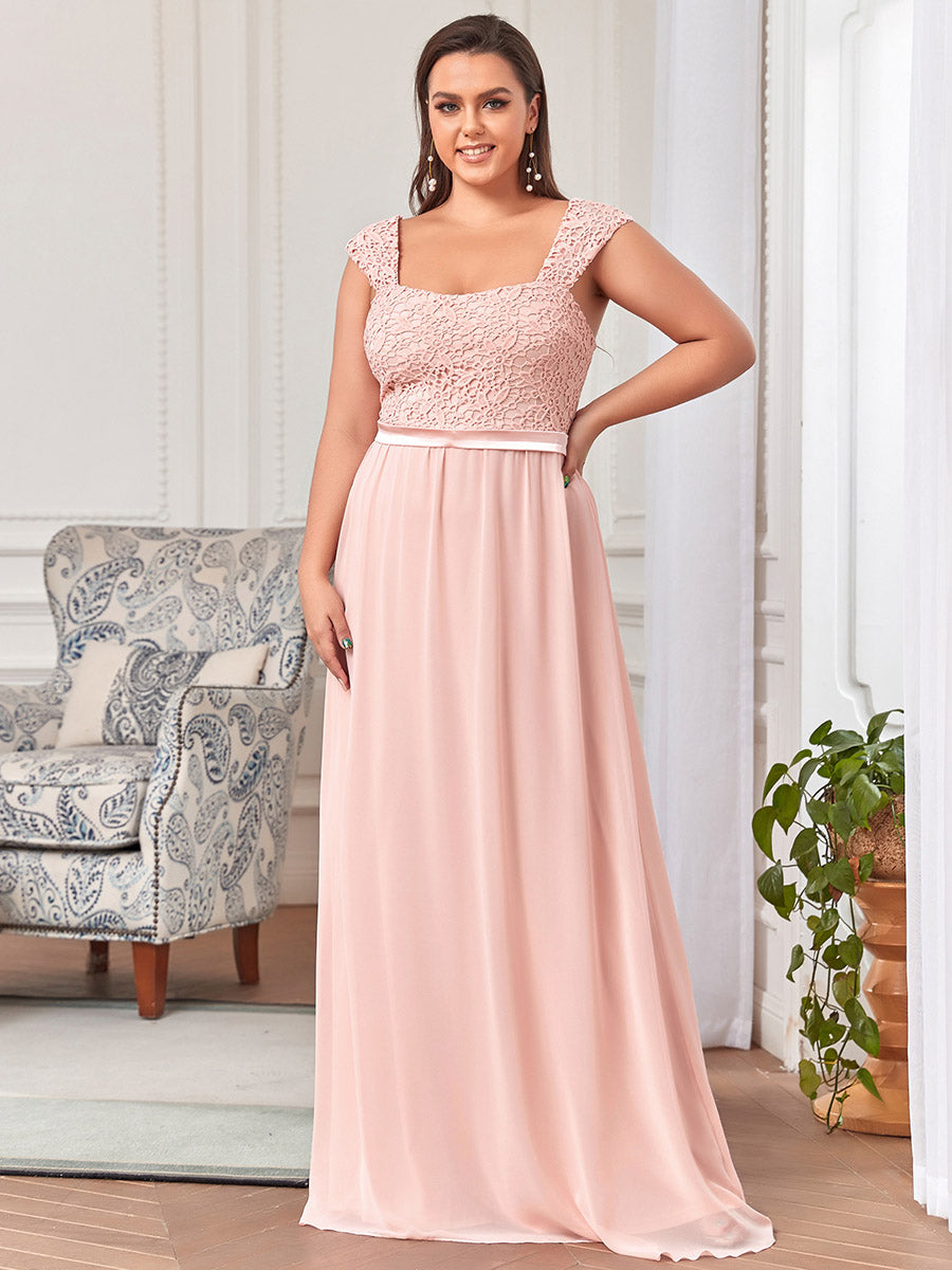 Plus Size A Line Chiffon Wholesale Bridesmaid Dress With Lace Bodice